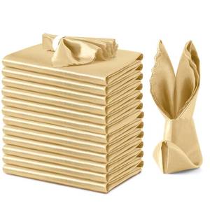 lot 14321 image: VACVELT 12 Pack Light Gold Satin Napkins - 17x17 Inch Scalloped Elegant Dinner Napkins for Wedding, Restaurant, Banquet, Graduation Party
