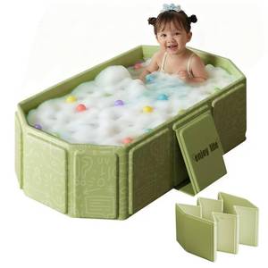 lot 14333 image: Toddler Bath Tub for Shower, Portable Baby Bathtub, Foldable Kids Bathtub � Portable, Travel and Shower Ready, Easy to Clean, Sturdy and Thick, Fits Ages 1-3, Green