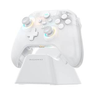 lot 14344 image: Machenike G3V2 Bluetooth Controller for PcSwitchIosAndroid, Hall Effect Joysticks, RGB Lighting Gaming Controller,2 Programmable Buttons,1000mah Battery With Charging Station, White