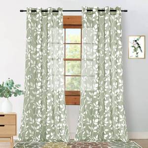 lot 14349 image: XTMYI 96 Inch Long Green Sheer Curtains for Sliding Glass Door 2 Panel Set, Pretty Boho Leaf Floral Patterned Cottagecore Curtains for Dining Room Bedroom Living Room 8FT Length, Sage