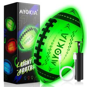 lot 14356 image: MYOKIA RGB Waterproof Rechargeable Light Up Football Birthday Gift, Glow in The Dark Football with Pump and USB Cable, Tri-Color (Red, Green, Blue), Size 6, Outdoor Night Games