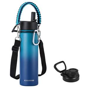 lot 14357 image: KXIAOCHEN 24 oz Insulated Water Bottle With Strap, Cold For 48 Hrs Leak Proof, Triple Wall Stainless Steel Sports Water Bottle With Straw And Spout Lid For Gym Hiking Travel