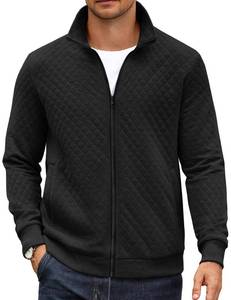 lot 14371 image: COOFANDY Menfts Quilted Full Zip Sweatshirt Mock Neck Zip Up Sweater Casual Waffle Pattern Sweatshirt Jackets Black