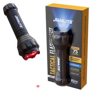 lot 14372 image: SAMLITE- LED Tactical Flashlight with 5 Options, Bright LED Light, Laser Pointer, UV Blacklight, Green Light and Magnetic Bottom - Water Resistant - (3 AAA Batteries Included)