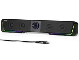 lot 15381 image: Jeecoo A40 Bluetooth Computer Speakers with Clear Sound, USB Plug and Play PC Speakers with LED Light, Computer Sound Bar with Switch Button for Desktop Laptop Monitor (USB-C Adapter Included)