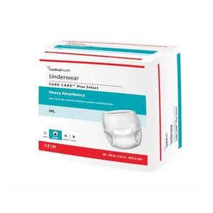 lot 15395 image: Cardinal Health Protective Underwear, Sure Care Plus, Heavy Absorbency, XX-Large, Pull-On Adult Disposable Underwear with Tear-Away Seams, Cloth-Like and Discreet � Bag of 12