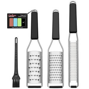 lot 16089 image: Cambom Lemon Zester Grater Three-piece Suit - Heavy Duty Kitchen Tool for Parmesan Cheese, Ginger, Garlic, Nutmeg, Chocolate, VegetablesFruitsStainless Steel Grater Dishwasher Safe Black
