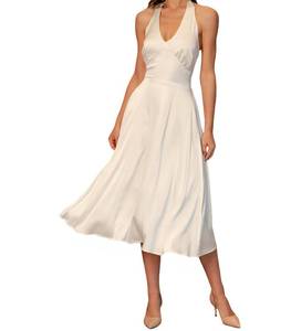 lot 16103 image: Formal Wedding Guest Dress for Women Satin Halter Midi Backless A-Line Adjustable Waist Flowy Summer Apricot X-Large