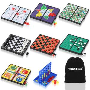 lot 16107 image: 8-in-1 Mini Travel Board Games Set, Magnetic Checkers Game with Folding Magnet Board, 4 in a Row Game, 5.2ftft Compact Design Ideal for FamilyRoad TripTravelCamping Party, Included Storage Bag