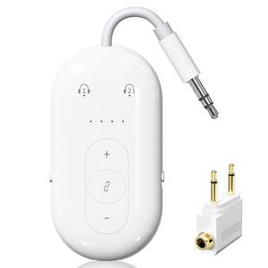 lot 16118 image: LOCCESS Airplane Bluetooth Adapter for Earphone, Bluetooth Audio Transmitter for for 2 AirPods or Wireless Headphones, Transmitter Receiver 2 in 1 Dongle for Speaker, Car, Gym, TV
