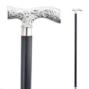 lot 19232 image: FYNJREX Vintage Antique T-Shape New Walking Cane Wooden Walking Stick Silver Brass Handle Knob Gift