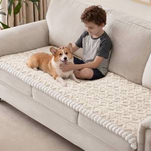 lot 19249 image: Houmiggle Couch Cover for Dogs, Washable Non Slip Sofa Covers for 4 Cushion Couch Pet Friendly Fuzzy Sofa ProtectorandBed Mat for Pets (27.6inx94.49in Beige)