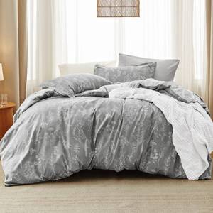 lot 19250 image: Bedsure Full Comforter Set - Grey Bed Set, 3 Pieces Cute Floral Bedding, 1 Soft Reversible Botanical Flowers Comforter and 2 Pillow Shams