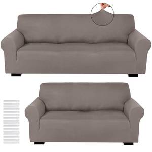 lot 19259 image: Peryiter 2 Pcs Sofa Covers Couch and Loveseat Covers Set Stretch Sofa Slipcover for Living Room Armchair Furniture Protector, Wrinkle Proof(Taupe,Milk Silk)(Used)