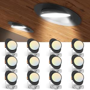 lot 19271 image: Amico 12 Pack 6 Inch 5CCT Gimbal LED Recessed Lighting, 360°and90°Adjustable Eyeball Directional Downlight, Dimmable, 2700K3000K3500K4000K5000K Selectable, 12W 1200LM CRI90, Black, ETLandFCC