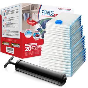 lot 19276 image: 20-Pack Variety Vacuum Storage Bags for Comforters, Blankets and Clothes � Vacuum Sealed Compression Bags with Hand Pump � Space Saver Storage Bags for Bedding,Travel and Organization (5S, 5M, 5L and 5XL)