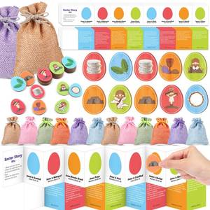 lot 19279 image: Silipull 24 Set Resurrection Easter Story Eggs Tokens with Religious Story Cards Drawstring Bag Easter Games Christian Basket Stuffers Egg Fillers Gifts for Resurrection Party Favors Sunday Church