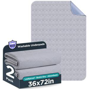 lot 19281 image: Washable Bed Pads 36in x 72in - 2 Pack, Grey, Waterproof Bed Pads for Incontinence, Bed Wetting Pads for Bed, Sofa, Floor, Resuable Underpads for Adults, Seniors, Pet