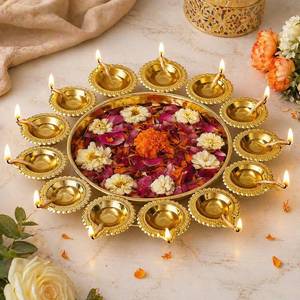 lot 19287 image: ARTISENIA Urli Bowl for Home Decor  Urali Bowl for Home Metal Handcrafted for Floating Flowers and Tea Light Candles Home,Office and Table Decor Diwali Decoration Items 14 Inch Diameter
