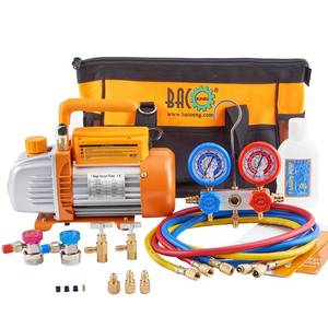 lot 19293 image: BACOENG 3.6CFM 14HP AC Vacuum Pump and Gauge Set, HVAC Vacuum Pump Kit for AUTO Air Conditioning System, Manifold Gauge Set for R134a R12 R410a Refrigerants - w R134a Can Tap and Quick Couplers
