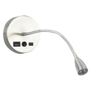 lot 19296 image: Newhouse Lighting 4.5 in. W x 15 in. H Selene Gooseneck Reading Light in Brushed Steel with USB-A and USB-C Charging Ports NHRL-SE-SLV, Bedside Lamp for Nightstands, Space-Saving Office Desk Accessory