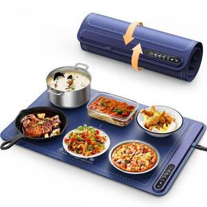 lot 19298 image: Food Warming Mat - Fast Heating Silicone Electric Warming Tray with 4 Level Temperature, Raised Feet Protects Table, Roll Up Buffet Hot Plates Heat Pad, Portable Food Warmer for Parties Home Travel