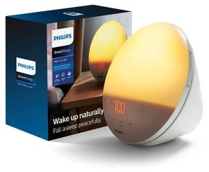 lot 19299 image: Philips SmartSleep Wake-up Light, Colored Sunrise and Sunset Simulation, 5 Natural Sounds, FM Radio and Reading Lamp, Tap Snooze, HF352060