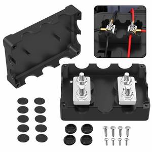 lot 20008 image: Joinfworld 400A Bus Bar 12V Power Distribution Block with 4 x 516in(M8) Stud Dual Battery Bus Bar 48V DC Marine Terminal Distribution Block for Automotive Car Solar - NegativeandPositive(2 in 1)