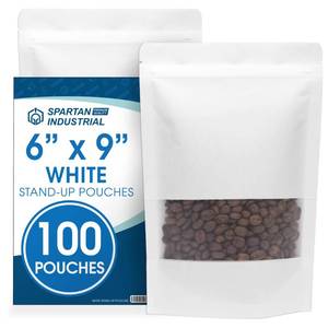 lot 20009 image: Spartan Industrial - 6in X 9in White Zip Top Food Bags - Pack of 100 Resealable Smell-Proof Pouches for Packaging Coffee, Tea, Spices, Snacks, and More