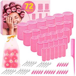 lot 20030 image: 5 Size Hair Rollers, 72Pcs Roller Set, Hair Curlers for Blowout Look Long, Short Hair, Jumbo Large Big Small 30 Hair Rollers, 40 Roller Clips, Tail Comb, Storage Bag