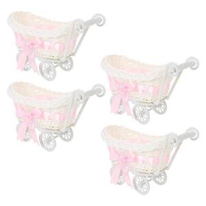 lot 20032 image: Ciieeo 4pcs Mini Rattan Trolley Basket Weddings Showers Decorative Candy Serving Basket for Party Favors Multi-Function Woven Flower Baskets Containers