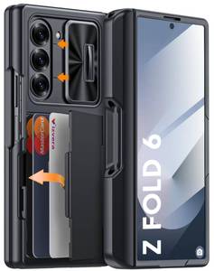 lot 20035 image: Vizvera for Samsung Galaxy Z Fold 6 Case Wallet, RFID Cards Holder S Pen Holder Camera Cover Shockproof Silicone Protective Phone Case for Z Fold 6 2024-Black