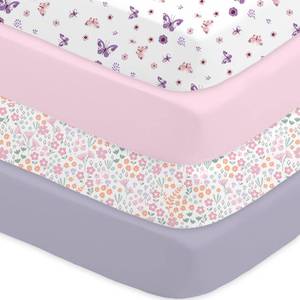 lot 20038 image: Little Grape Land Crib Sheets 4 Pack, Microfiber Fitted Crib Sheet for Standard Crib Mattress 52inx28inx8in, Soft and Neutral Baby Crib Sheets for Boys and Girls, Breathable and Easy Care, Pastel Meadow