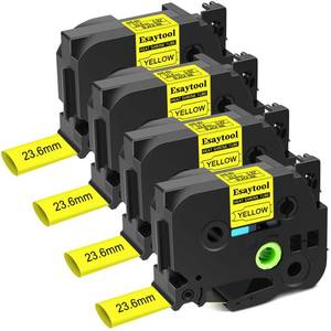 lot 20040 image: 4 Pack Compatible for P-Touch Heat Shrink HSe-651 HSe651 HS651 HS651 23.6mm 0.92 Wire Cable Tube Label Tubing Tape Black on Yellow for PT Ptouch PT-300 H500 E500 E550W D600 P710BT P750W Label Printer