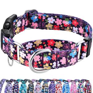lot 20046 image: Fidohug Reflective Martingale Collar for Dogs with Buckle Pretty Fancy Female Floral Dog Collars (Japanese Blossoms, Large)