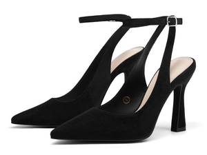 lot 20055 image: Coutgo Womens Closed Toe High Heels Slingback Pointed Toe Pumps Ankle Strap Dress Shoes, Suede Black, Size 6