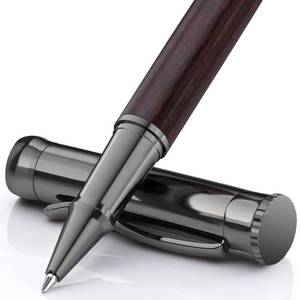 lot 20095 image: WEMATE Wood Rollerball Pen Set, Extra 2 Ink Refills(1 Black and 1 Blue), Fancy Writing Pen Nice Luxury Office Gift for Men, Professional, Executive, Cool Wooden Pen for Journaling - Black Oak