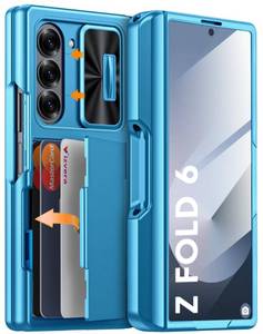 lot 20096 image: Vizvera for Samsung Galaxy Z Fold 6 Case RFID Wallet with Cards Holder S Pen Holder Camera Cover Shockproof Silicone Protective Phone Case for Z Fold 6 2024-Lake Blue