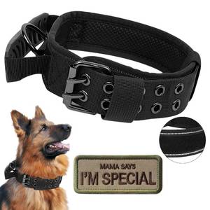 lot 20493 image: Tactical Dog Collar with Handle - Military Adjustable Dog Training Collar Soft Nylon and Heavy Duty Metal Buckle for Medium Large Dogs - with Patch (Black with Patch, X-Large)