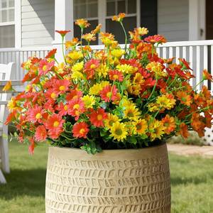 lot 20494 image: alyptus Faux Flowers Outdoor Artificial Flowers � 12 Bundles UV Resistant Fake Flowers for Spring Summer Planter Porch Patio Yard Garden Decoration(Red 5, Orange 5, Yellow 2)