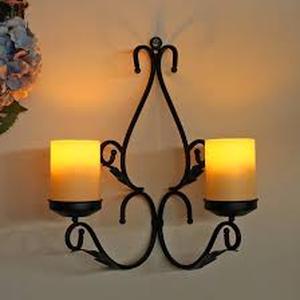 lot 5059 image: Wrought Iron Wall Sconce with Candle Holders