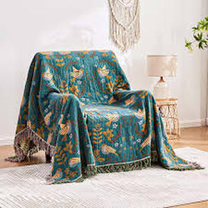 lot 6014 image: Floral Print Cotton Throw Blanket with Fringe Edge