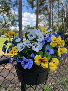 lot 13430 image: Artificial Silk Pansy Flowers Blue and Yellow