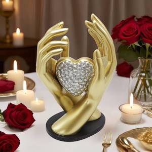 lot 9934 image: Spring Decorations Wedding Couple gifts,Table Statues Gold Home Decor Aesthetic Lover Figurine-Heart Hands Sculpture for Living Room Bedroom Shelf Office Decor,Anniversary Birthday Gifts for Women Men