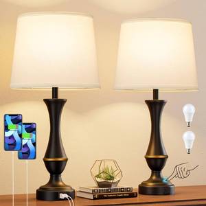 lot 9942 image: Seealle Upgraded Touch Lamps for Bedrooms Set of 2 - Nightstand Table Lamp with USB CA, 3 Way Dimmable Lamps for Living Room, Office(White)