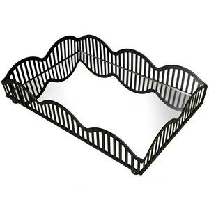 lot 9946 image: XIHACTY Black Metal Decorative Tray with Mirror Base - Square Multi-Purpose Tray for Bathroom, Living Room, Hallway and Kitchen (8.4X5.8X2)