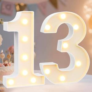 lot 9947 image: Pooqla 13th Birthday Decorations for Girls Boys, Light Up Number 13 for Party Table Decorations, 13th Birthday Gift for Girls, Backdrop Wall Decor for 13th Wedding Anniversary Decoration