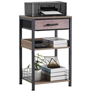 lot 9950 image: Lerliuo Grey Printer Stand with Fabric Drawer, 3 Tier Industrial Side Table, Modern Small Printer Desk Holder with Storage Shelf,Multi-Functional Bedside Tables for Home Office Fax Machine Scanner