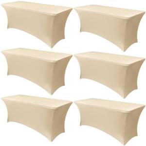 lot 9956 image: Obstal 6 Pack Stretch Spandex Table Covers for 6 Foot Tables - 6 FT Universal Rectangular Fitted Tablecloth Protector for Wedding, Banquet, Party (Champagne, 72 Length x 30 Width x 30 Height Inches)
