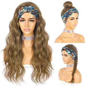 lot 10004 image: SAPPHIREWIGS Headband Wig Body Wave Long Wavy Brown Headband Wigs for Women Natural Looking Glueless Synthetic No Lace Front Wig with Headbands Attached 26 Inch